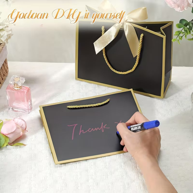 5stk. Guldfarvede Gaveposer med Sløjfe og Håndtag