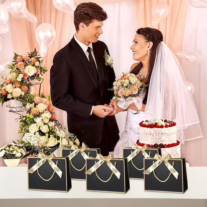 5stk. Guldfarvede Gaveposer med Sløjfe og Håndtag