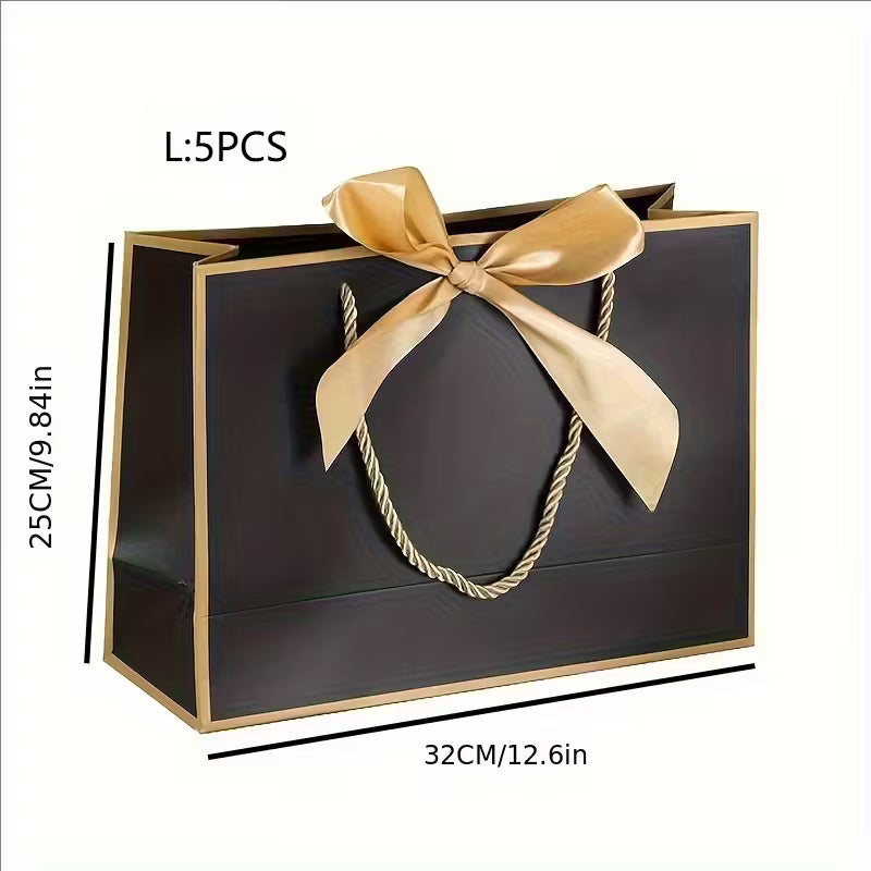 5stk. Guldfarvede Gaveposer med Sløjfe og Håndtag