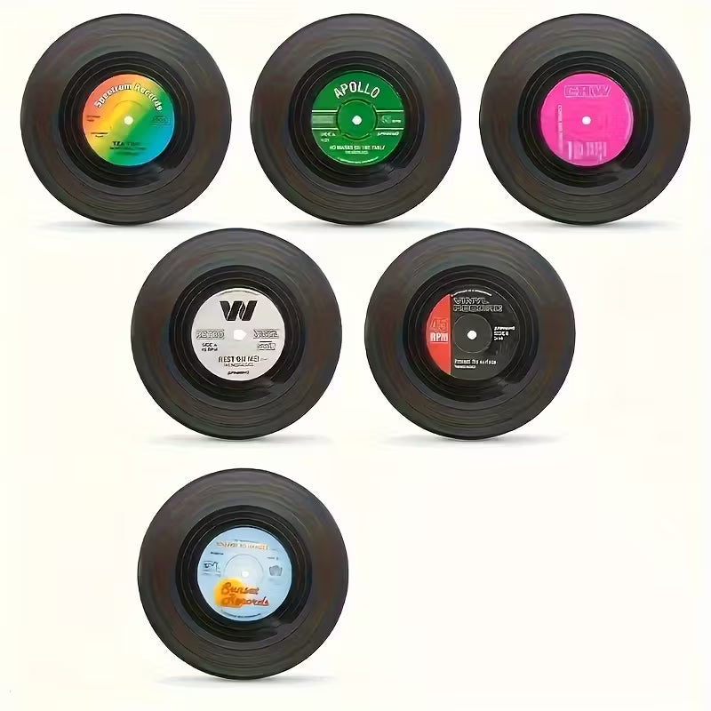12 stk Retro Vinylplade-stil Træbrikker