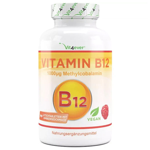 B12 Vitamin med hindbærsmag, aktiv Methylcobalamin, 1.000 mg - 365 sugetabletter