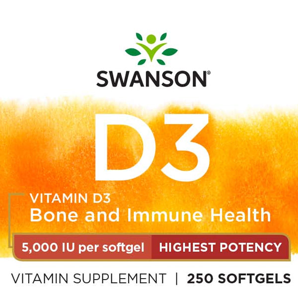 D3 Vitamin - højpotent 5000 IU (125 mcg)  250 softgel kapsler