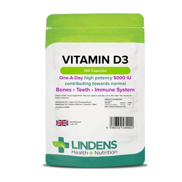 D3-Vitamin - 5000 IE - 150 kapsler fra Lindens