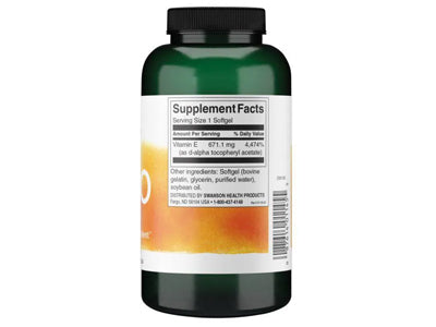 Natural Vitamin E 1000iu 250 softgels ( AS-D- ALPHA TOCOPHERYL ACETATE )