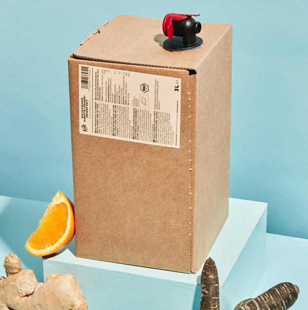 Økologisk sort gulerod-appelsin-ingefærjuice - Bag-in-Box 3 liter