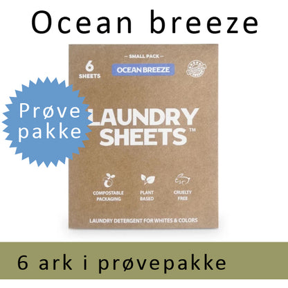 Laundry Sheets – vaskemiddel i ark – Ocean Breeze – prøvepakke 6 ark