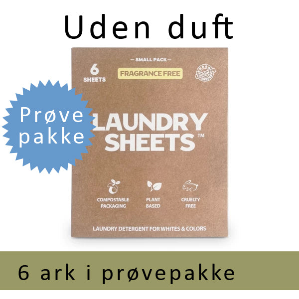 Laundry Sheets – vaskemiddel i ark – uden duft – prøvepakke 6 ark