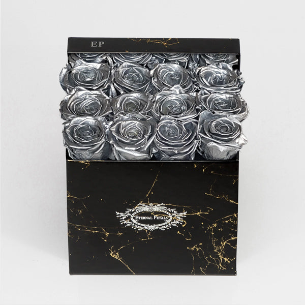 Silver - Black Marble - Roser som holder ca. 1 år