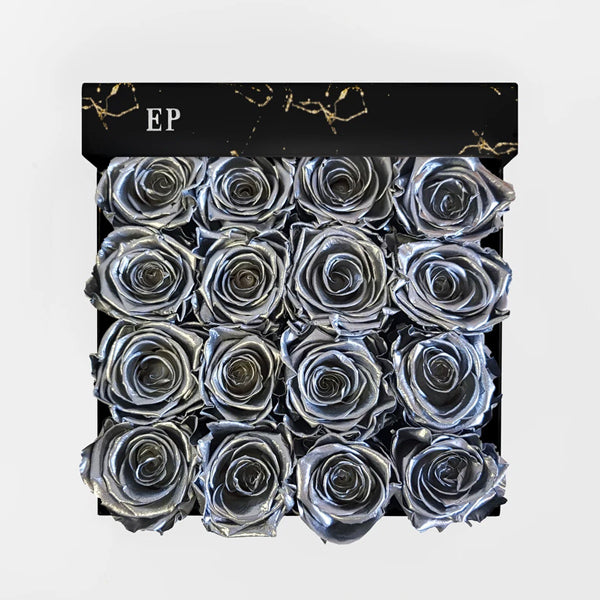 Silver - Black Marble - Roser som holder ca. 1 år