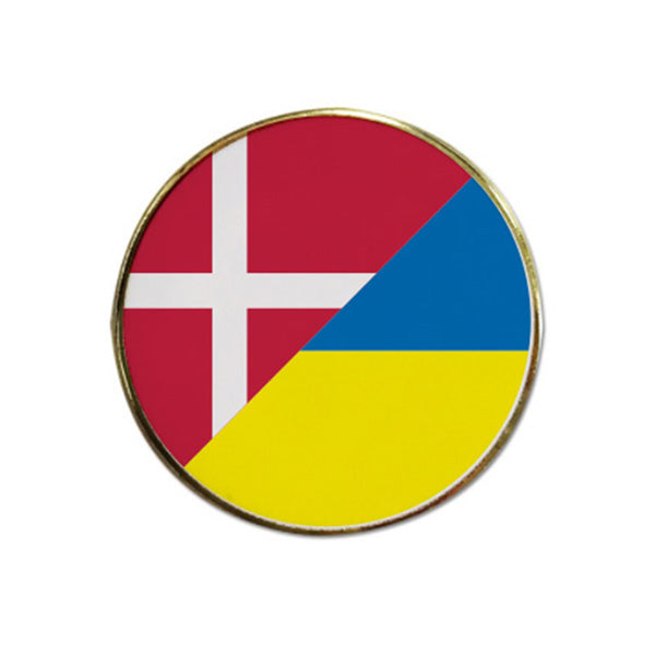 Rund Flagpin forsølvet rund 17 mm. Danmark / Ukraine